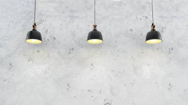 Tavan lambalarıyla aydınlatılmış boş bir duvar. 3B illüstrasyon.