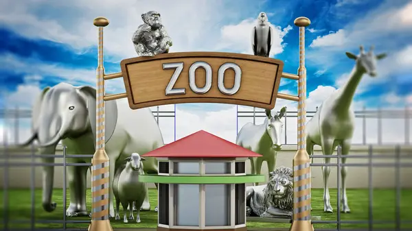 Generic 3D illustration of a city zoo. 3D illustration.