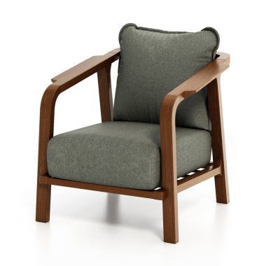 Beyaz arka planda izole edilmiş şık bir koltuk. 3B illüstrasyon.