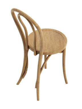 Beyaz arka planda izole edilmiş geleneksel ahşap bir mutfak sandalyesi. 3B illüstrasyon.