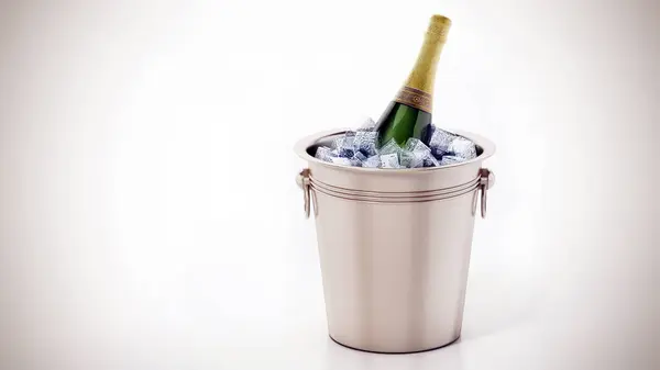Бутылка Шампанского Внутри Ведра Льдом Изолирована Белом Фоне Иллюстрация Стоковое Фото
