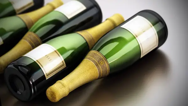シャンパンボトルが並んでいる 3Dイラスト ストック画像