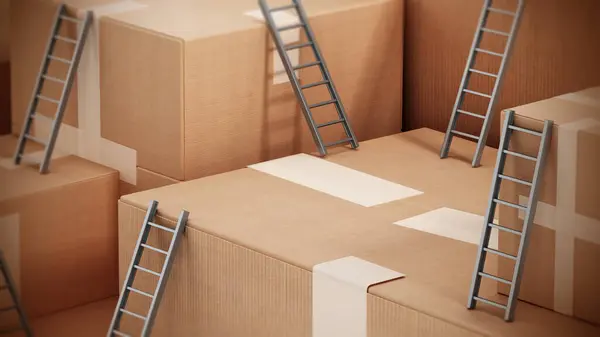 はしごに接続された貨物箱 3Dイラスト ロイヤリティフリーのストック写真