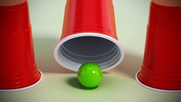 カップとボール推測ゲーム 3Dイラスト ロイヤリティフリーのストック写真