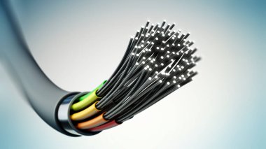 Fiber optik kablo gri arka planda izole edildi. 3B illüstrasyon.