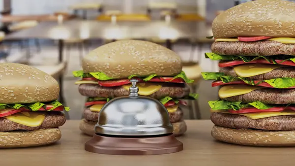 Hamburgery Dzwonek Stojący Blacie Sklepu Hamburgerami Ilustracja Obrazek Stockowy