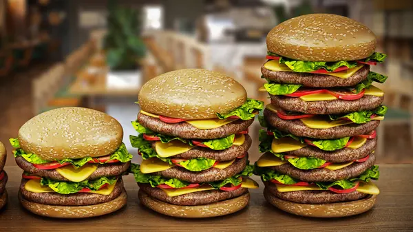 Hamburgers Standing Burger Shop Counter Illustration ストックフォト