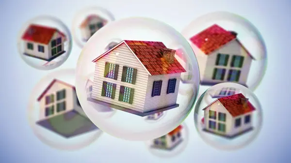 Houses Floating Bubbles Real Estate Bubble Concept Illustration Royalty Free Stock Images