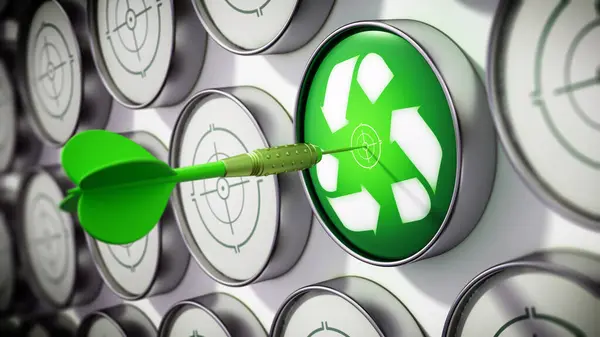 Зелена Стрілка Дротика Потрапляє Центр Цілі Символом Переробки Ілюстрація Ліцензійні Стокові Фото