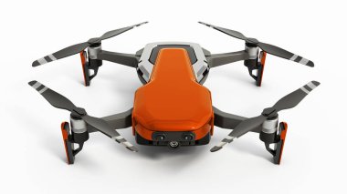 Beyaz arkaplanda çoklu rotor drone izole edildi. 3B illüstrasyon.