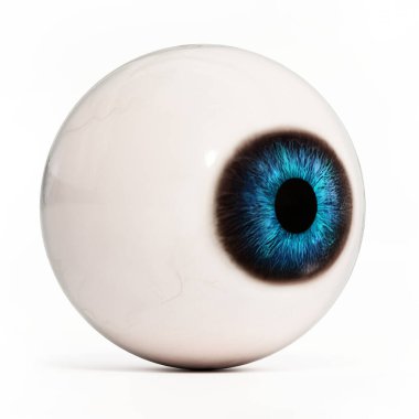 Beyaz arka planda tek göz. 3B illüstrasyon.