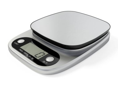 Beyaz arka planda izole edilmiş dijital mutfak ölçeği. 3B illüstrasyon.