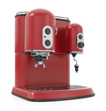 Beyaz arka planda izole edilmiş Retro tarzı espresso makinesi. 3B illüstrasyon.