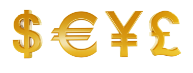 Şeffaf arkaplanda para birimi simgeleri