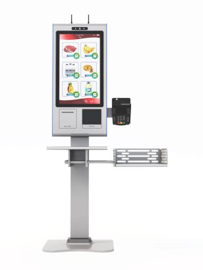 Ödeme terminali beyaz arka planda izole edildi. 3B illüstrasyon.