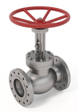 Paslanmaz çelik kapı valfi beyaz arka planda izole edilmiş. 3B illüstrasyon.