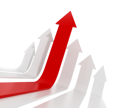 Beyaz ok arasında yükselen kırmızı ok. 3D çizim.