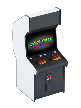 İki kişi için oyun çubukları ve tuşlar ile klasik arcade makinesi.