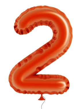 Beyaz arka plan üzerinde izole turuncu sayı 2 balon