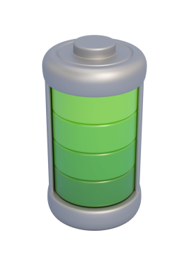 Şeffaf arkaplanda tam karikatür bataryası var. 3B illüstrasyon