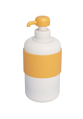 Şeffaf arka planda izole edilmiş pompalı çizgi film losyonu şişesi. 3B illüstrasyon