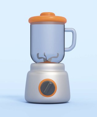Mavi arka planda karikatür elektrikli blender izole edildi. 3B illüstrasyon.