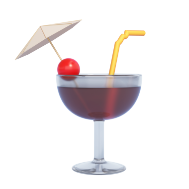 Beyaz arka planda izole edilmiş bir kokteyl ile 3 boyutlu kırmızı şarap çizimi, 3 boyutlu..