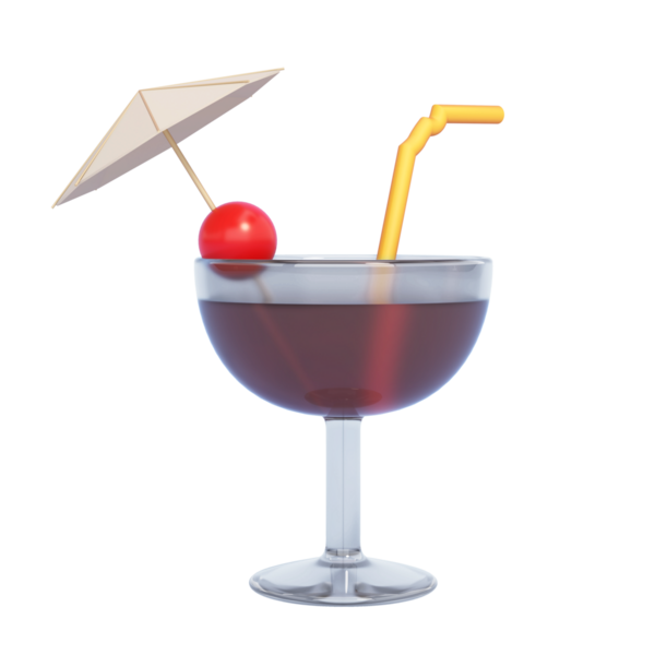 Beyaz arka planda izole edilmiş bir kokteyl ile 3 boyutlu kırmızı şarap çizimi, 3 boyutlu..