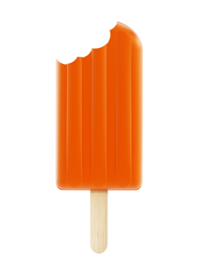 Portakal dondurma tahta sopa üzerinde. 3D çizim.