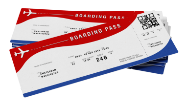 Biniş kartı hayali numaraları ve adları ile. 3D çizim.