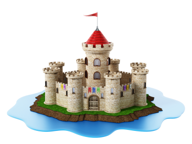 Beyaz arka plan üzerinde izole fantastik Ortaçağ Kalesi.