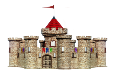 Dramatik mavi gökyüzü altında muhteşem Ortaçağ Kalesi.