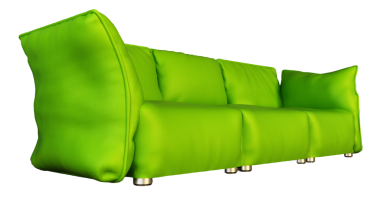 Yeşil parke zemin üzerinde duran kanepe. 3D çizim.