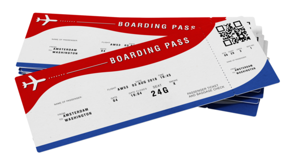 Biniş kartı hayali numaraları ve adları ile. 3D çizim.