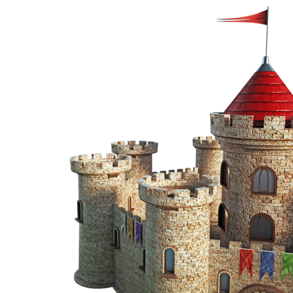 Dramatik mavi gökyüzü altında muhteşem Ortaçağ Kalesi.