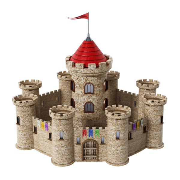 Dramatik mavi gökyüzü altında muhteşem Ortaçağ Kalesi.