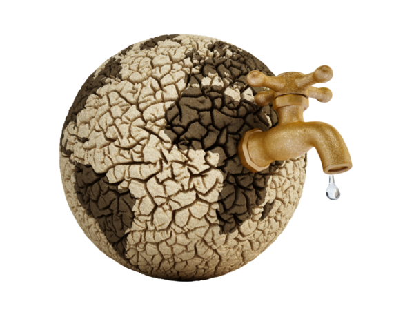 Musluk kırık toprak ile ıssız yeryüzünde. 3D çizim.