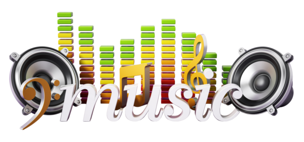 Metin hoparlörleri müzik notaları ve eşitleyici. 3B illüstrasyon.