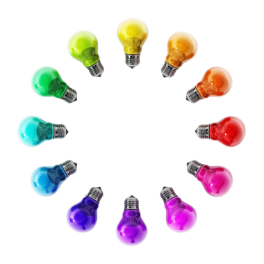 Lightbulbs daire oluşumunda çok renkli. 3D çizim.