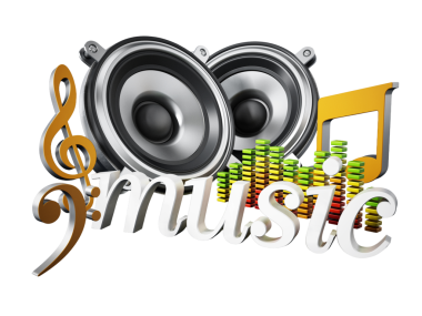 Metin hoparlörleri müzik notaları ve eşitleyici. 3B illüstrasyon.