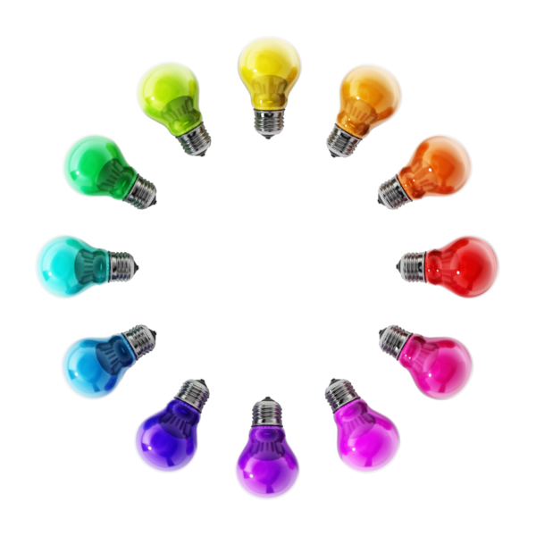 Lightbulbs daire oluşumunda çok renkli. 3D çizim.