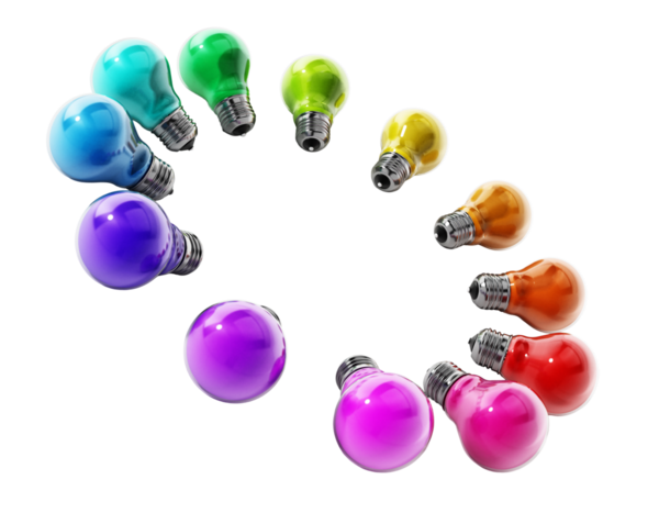 Lightbulbs daire oluşumunda çok renkli. 3D çizim.