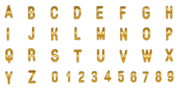 Altın harfler ve siyah arkaplanda numaralar. 3B illüstrasyon.