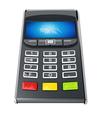POS terminal ekranında Uzaktan kablosuz simgesi olan. 3D çizim.