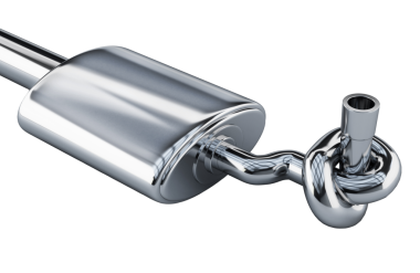 Susturucu egzoz gazlarının arabanın bir düğüm bağladılar. 3D çizim.