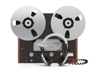 Vintage audio recorder isolated on white background. 3D illustration.