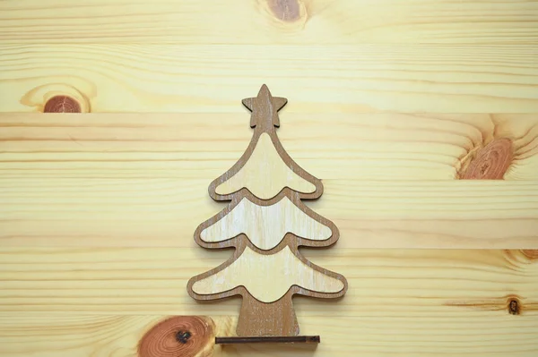 Houten Kerstboom Tafel Feestelijk Ontwerp — Stockfoto