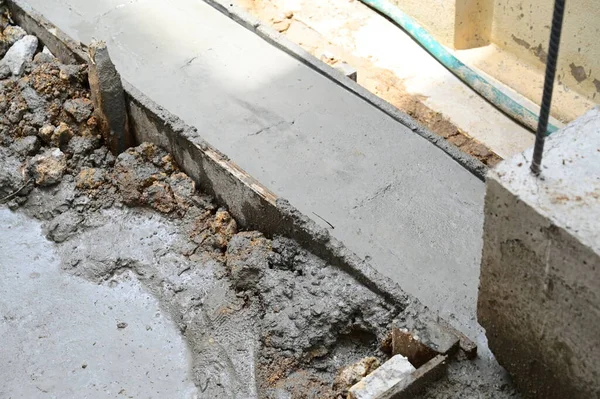 Barre Acier Sur Poteau Ciment Plancher Ciment Industrie Construction — Photo