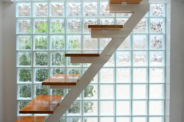 Houten Trap Glazen Wand Interieur — Stockfoto