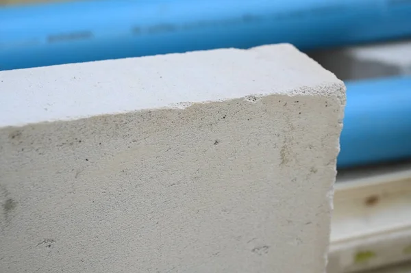 Cement Brick Blue Pipe Construction Industry — Stock Photo, Image